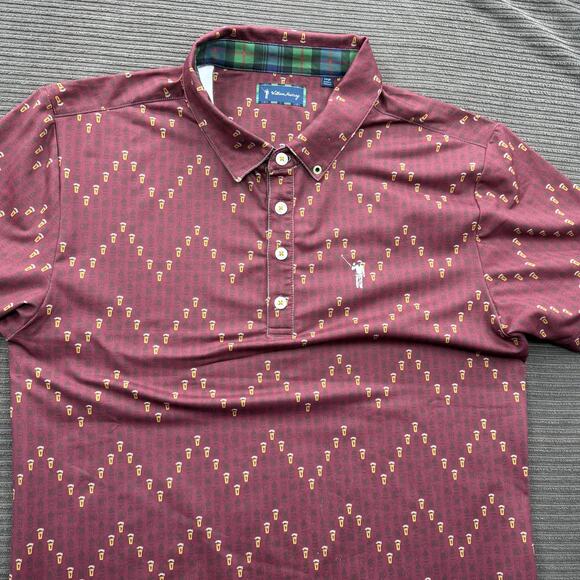 William Murray Polo Shirt Mens Large Burgundy Beer Glass Pattern Golf Button Up - Picture 8 of 8
